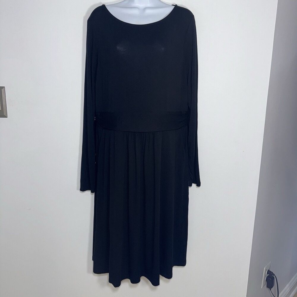 Boden Abigail Jersey Dress Women 14R Long Sleeve Stretch Midi Black Pockets NWT